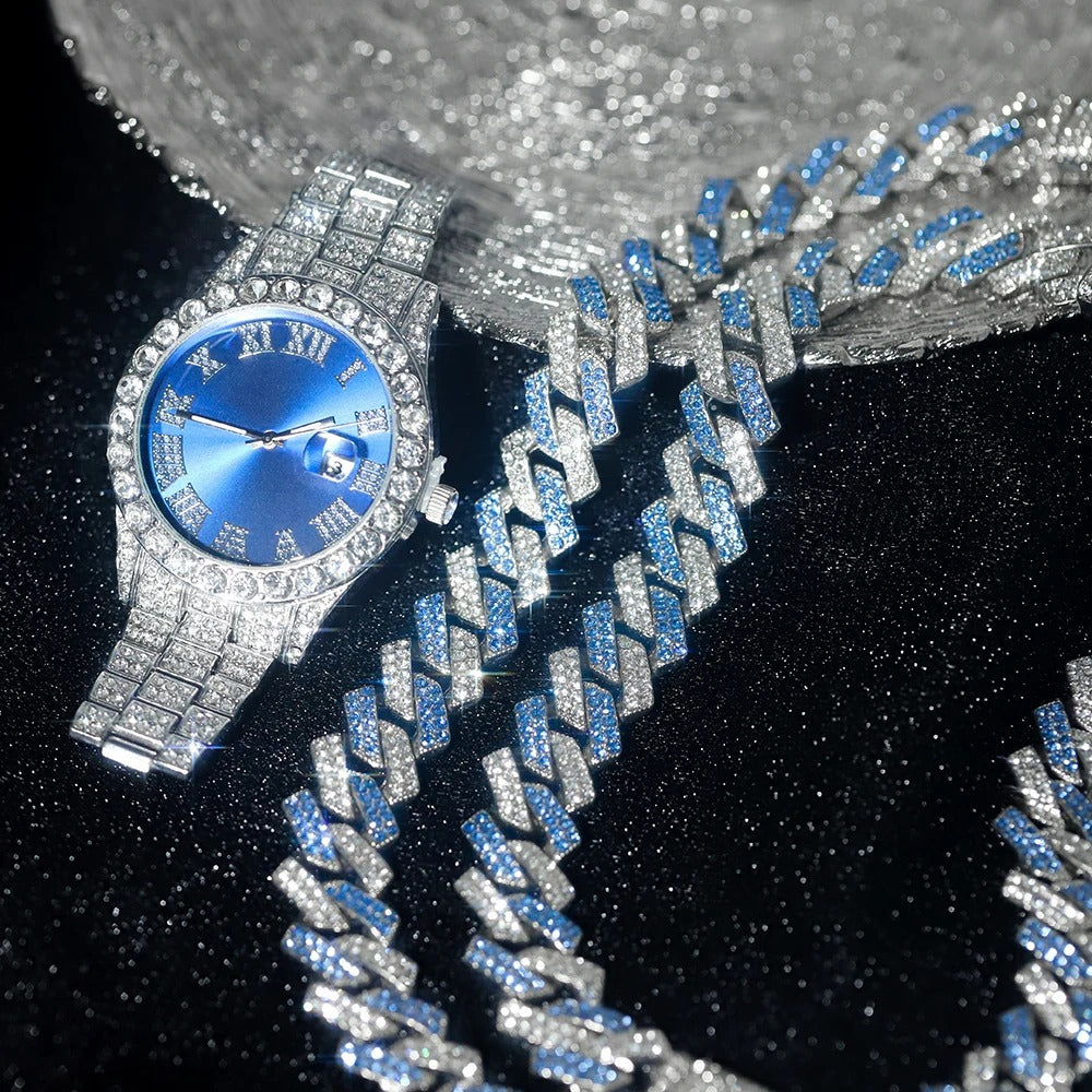 Hip pop watch for men with necklace